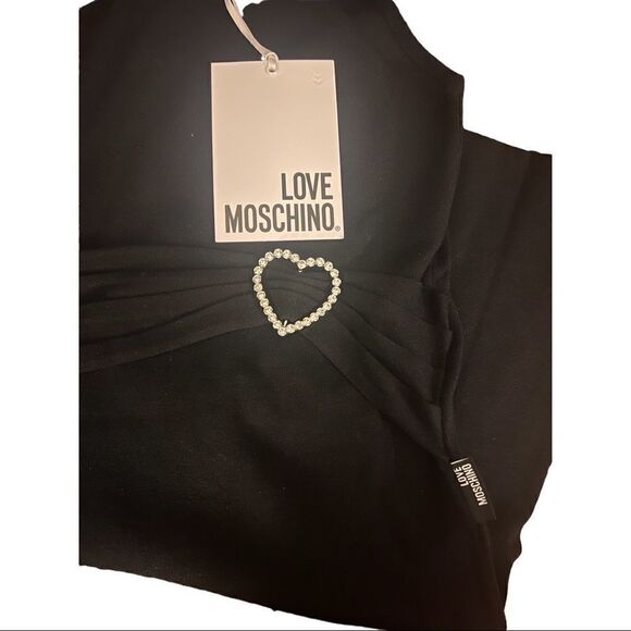 Love Moschino Halter Sleeveless Bodycon Knit Mini Dress with Crystal Heart Belt - Picture 8 of 9